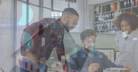 Business Team Analyzing Data with Digital Overlay Charts