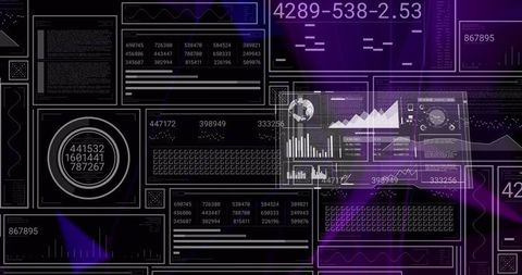 Futuristic Data Processing Interface on Purple Lit Background