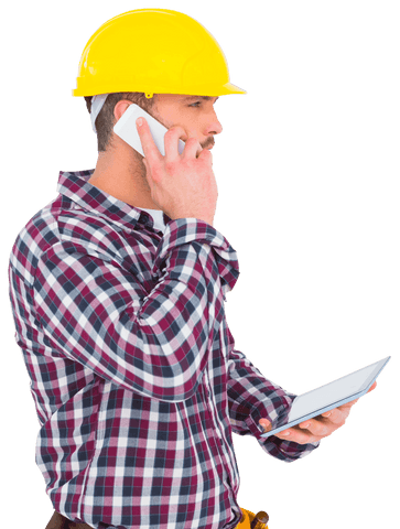 transparent construction worker using phone and tablet efficient communication - Download Free Stock Videos Pikwizard.com