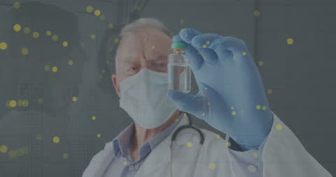 Doctor Analyzing Vial in Digital Data Interface