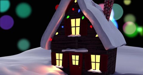 Festive Snow-Covered Cabin with Colorful Holiday Lights - Download Free Stock Images Pikwizard.com