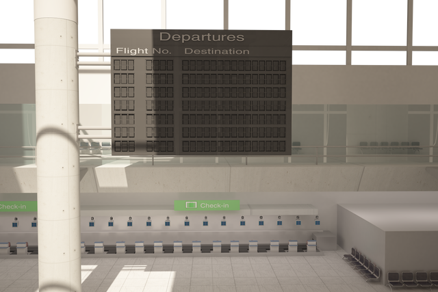 Transparent airport illustration with departures board and check-in area - Download Free Stock Videos Pikwizard.com