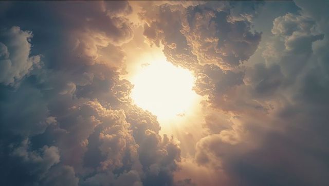 Sunburst penetrating overcast cumulus sky