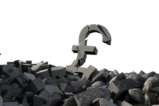 Transparent Britisch Pound Symbol Amid Broken Rubble, Finanial Metaphor - Download Free Stock Videos Pikwizard.com