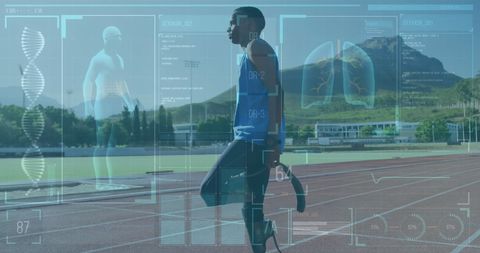 Digital Sports Data Concept with Para-athlete Stretching Trackside