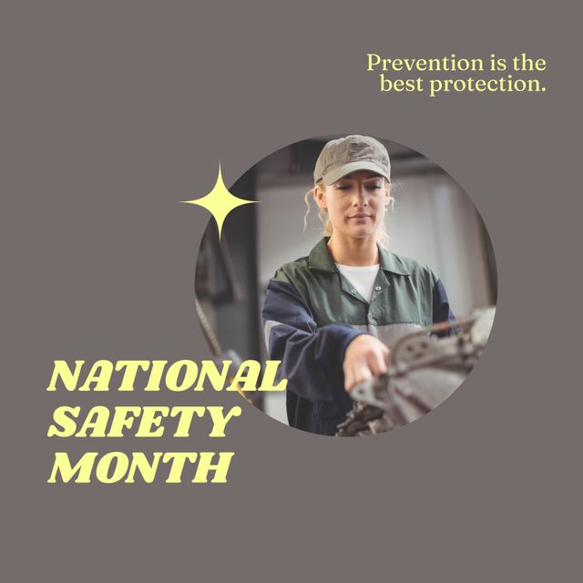 National Safety Month Poster with Female Mechanic in Workshop - Download Free Stock Templates Pikwizard.com