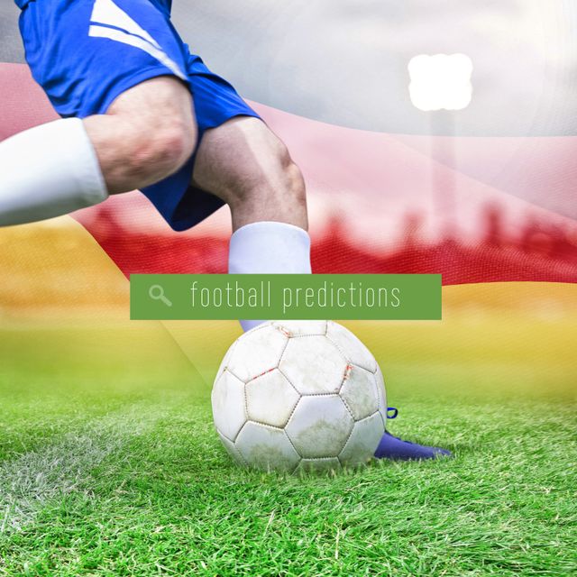 Soccer Player Kicking Ball with Football Predictions Text Overlay - Download Free Stock Templates Pikwizard.com