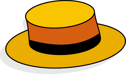 Straw boater hat with orange band on transparent background