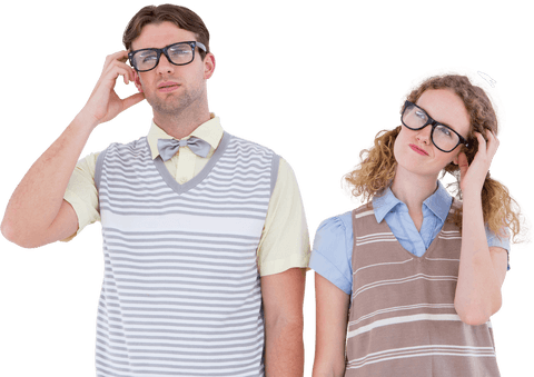 Transparent Geeky Hipster Couple Pondering with Glasses and Striped Fashion - Download Free Stock Videos Pikwizard.com