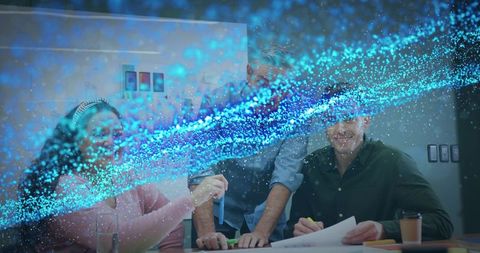 Innovative Collaboration with Digital Effects in Modern Office Setting