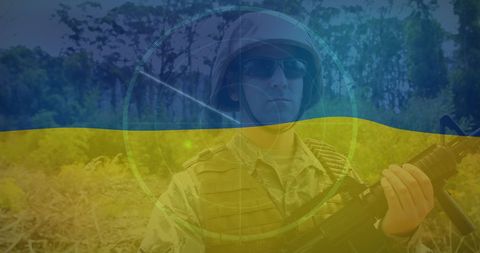 Soldier and Radar Imagery Over Ukraine Flag Highlighting Crisis - Download Free Stock Images Pikwizard.com