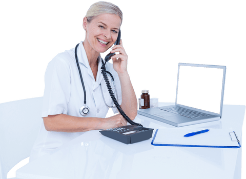 Smiling Medical Professional with Phone on Transparent Background - Download Free Stock Videos Pikwizard.com