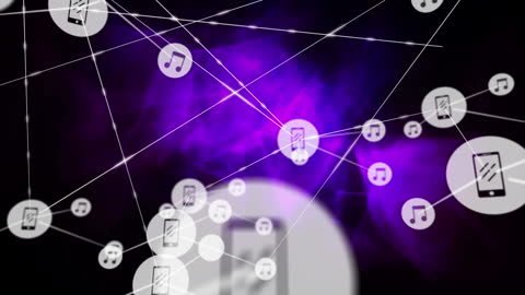 Digital Connections and Music Icons Illustration