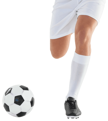 Legs of Soccer Player Kicking Ball Isolated on Transparent Background