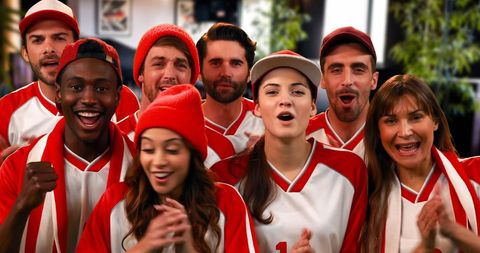 Energetic Sports Fans Cheering Together in Unified Support - Download Free Stock Images Pikwizard.com
