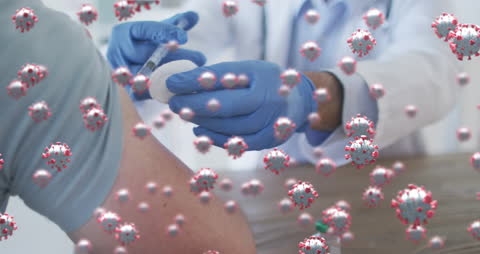 Healthcare Worker Giving Injection Amid COVID-19 Virus Simulation