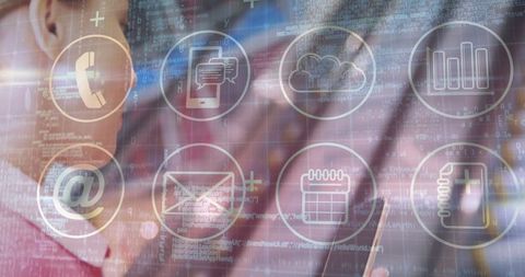 Floating digital icons overlay appearing during smartphone use