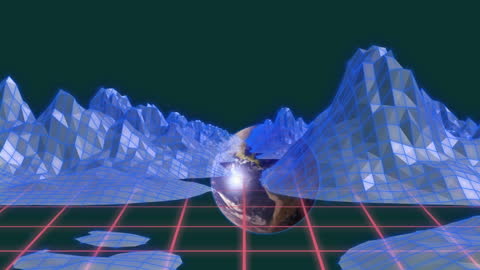 Virtual World with Polygonal Mountains and Earth in a Metaverse