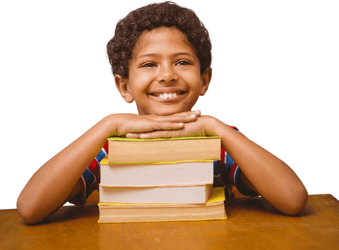 Smiling Schoolboy Leaning on Stack of Books with Transparent Background - Download Free Stock Videos Pikwizard.com