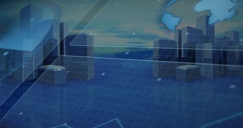 Futuristic digital metropolis with interface elements