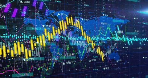 Financial Trading Data with World Map and Candlestick Charts