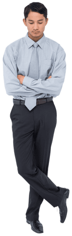 Thoughtful Asian Businessman Reflecting Idea on Transparent Background