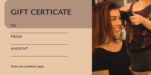 This vibrant gift certificate provides an ideal way to gift someone a refreshing salon experience focusing on hair styling. Suitable for personal or professional use, it can be easily customized with the recipient's name, sender's name, and the amount. Perfect for special occasions like birthdays, anniversaries, or holidays, and can be used by salon owners to attract new customers.