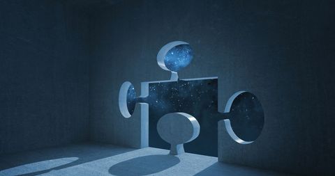 Abstract Puzzle Piece with Cosmic Space Background