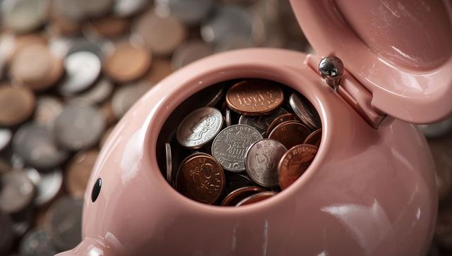 Open Piggy Bank Filled with Coins Emanating Savings Theme