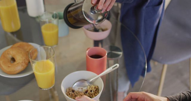 Morning Breakfast Scene with Coffee and Cereal - Download Free Stock Images Pikwizard.com