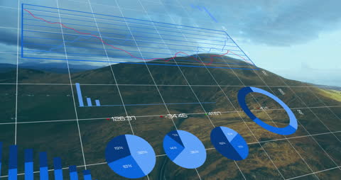 Dynamic Financial Data Visualization Over Scenic Mountain Landscape