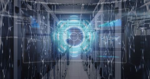 Digital Data Interface Overlay in Server Room Environment - Download Free Stock Images Pikwizard.com