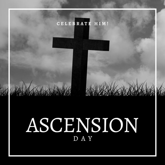 Ascension Day Black and White Cross in Field Celebration Banner - Download Free Stock Templates Pikwizard.com