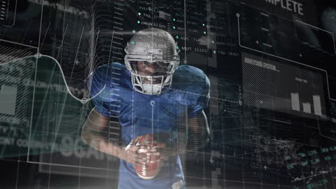 Futuristic American Football Player with Data Overlay
