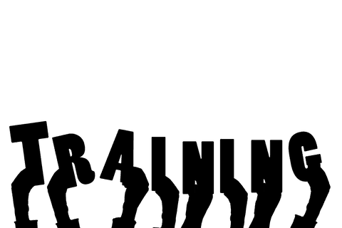 Digital illustration of hands with training text on transparent background