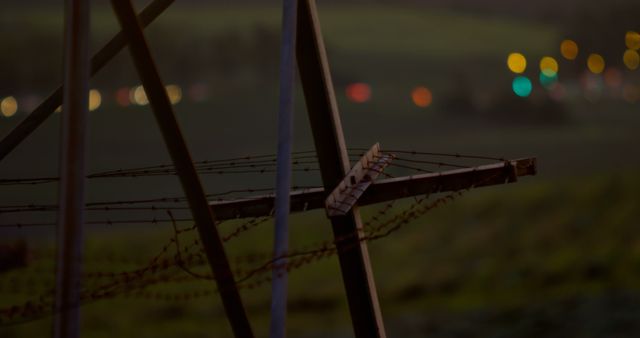 Night Landscape with Metal Fence and City Lights in Background - Download Free Stock Images Pikwizard.com