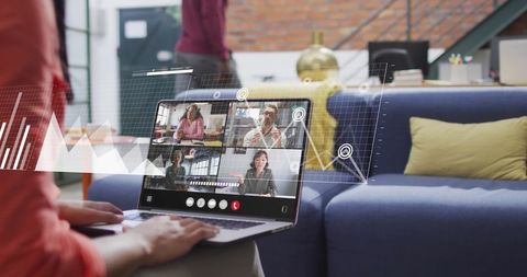 perfect for illustrating modern methods of conducting business virtually, combining technology with daily office work practices. this can be used to highlight remote teamwork, digital financial communication, or promoting software services related to virtual collaboration in business scenarios.