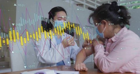 Doctor Administering Vaccine with Financial Chart Transparency