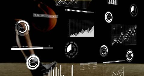 Male Runner Propelling Off Studio Floor with Futuristic HUD Analytics Overlay and Motion