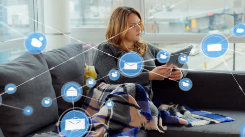 Woman Engaged with Digital Network on Tablet