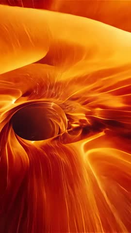 Spiraling Orange Ribbons Creating Fiery Vortex with Bursting Light Streaks Vertical Loop