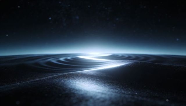 Glowing rippled surface with concentric waves and cool horizon glow, nocturnal abstract