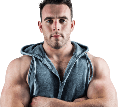 Transparent Muscular Male in Sleeveless Hoodie