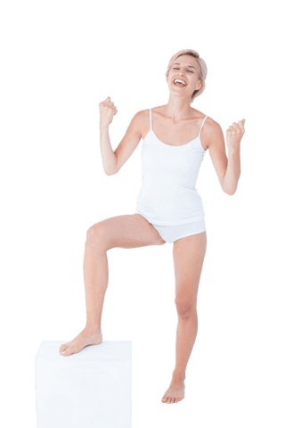 Joyful Woman Cheering on White Background Transparent Smiling Confident
