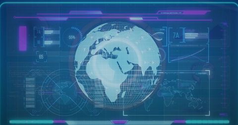 Digital Interface with Rotating Globe and Data Visualization - Download Free Stock Images Pikwizard.com