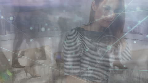 Blended Technology Connections Network with Woman Using Tablet