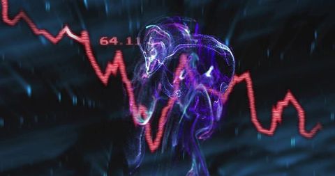 Futuristic Digital Skull Amidst Data Patterns and Red Graph Lines