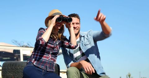 Caucasian Couple on Outdoor Adventure with Binoculars - Download Free Stock Images Pikwizard.com