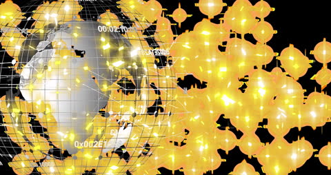 Glowing Abstract Shapes on Spinning Digital Globe