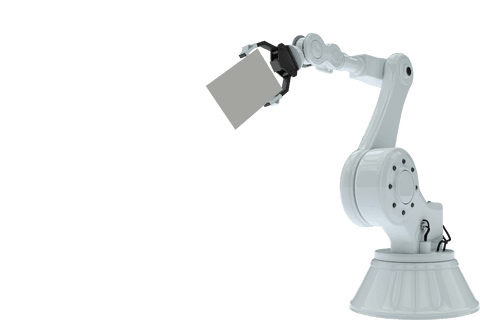 Illustrative transparent robotic arm with business card